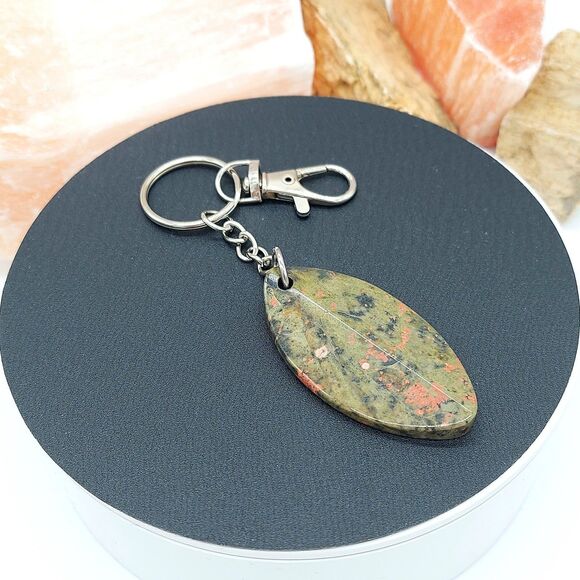 Accessories - Ocean Jasper Stone Keychain with Swivel Hook Natural Gemstone